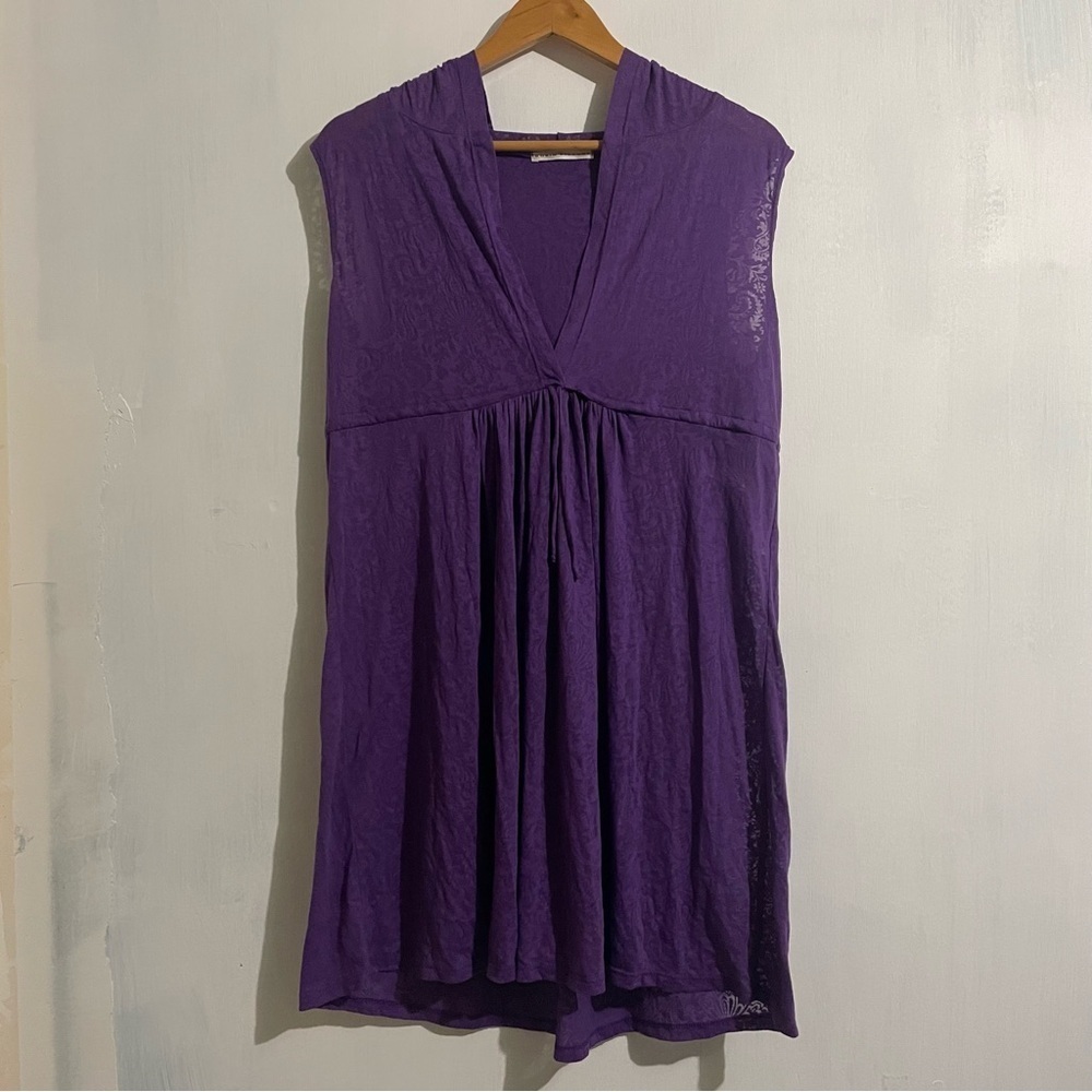 Robin Piccone Purple Hooded Coverup Dress Sleeveless Paisley Print